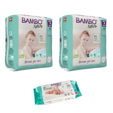 Set 2 pachete scutece Ecologice Bambo Nature Nr. 3 (4-8 kg), 56 bucati + CADOU șervețele umede BAMBO Nature, 50 buc.