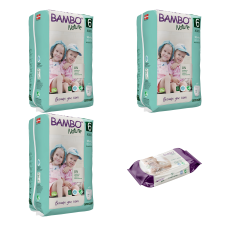 Set 3 pachete Chiloței pentru copii BAMBO Nature Pants XL, Nr. 6 (18+ kg), 54 buc. + CADOU șervețele umede BAMBO Nature, 80 buc.
